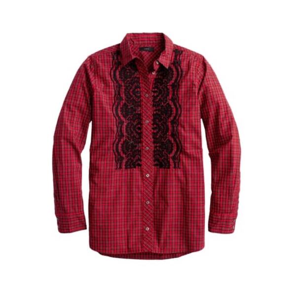 J. Crew Red Embellished Plaid Boy Shirt - Picture 10 of 10
